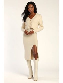 Warmer Love Ivory Cable Knit Two-Piece Midi Sweater Dress
