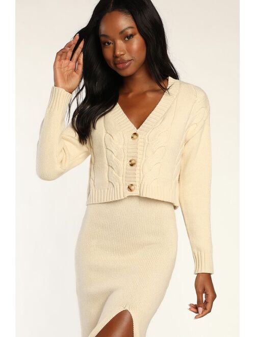 Lulus Warmer Love Ivory Cable Knit Two-Piece Midi Sweater Dress