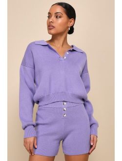 Relaxed Mindset Lavender Knit Button-Front Sweater Shorts