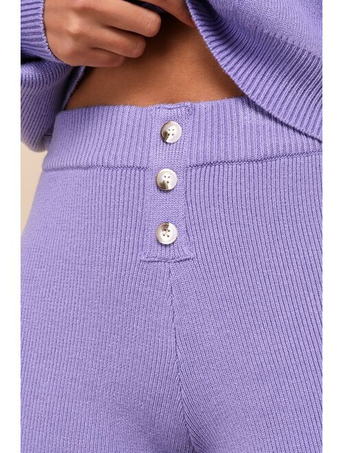 Lulus Relaxed Mindset Lavender Knit Button-Front Sweater Shorts