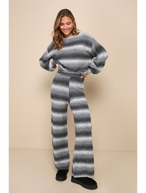 Lulus Weekend at Home Charcoal Grey Ombre Striped Sweater Pants