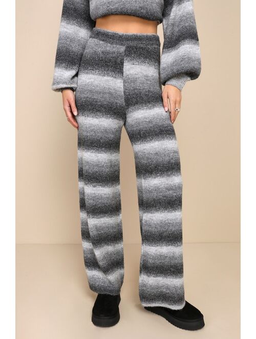 Lulus Weekend at Home Charcoal Grey Ombre Striped Sweater Pants