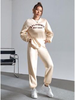 SHEIN EZwear Letter Graphic Drop Shoulder Pullover & Sweatpants