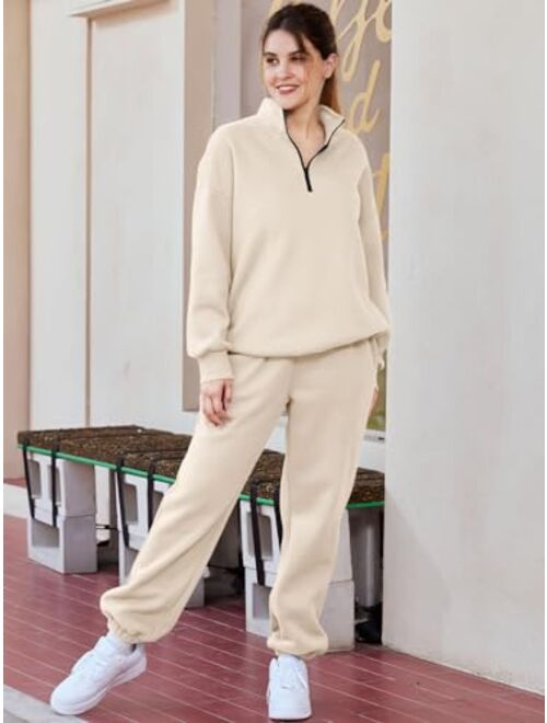 AUTOMET Womens 2 Piece Outfits Long Sleeve Sweatsuits Sets Half Zip Sweatshirts with Joggers Sweatpants