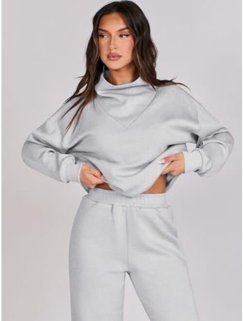 Caracilia Womens 2 Piece Outfits Sweatsuit Oversized Sweatshirt & Lounge Sweatpants Tracksuit Set Winter 2023 Fashion Clothes