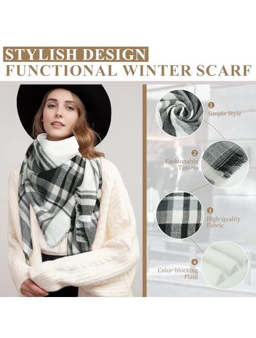BFONS Plaid Scarf, Winter Fall Scarfs for Women, Warm Soft Chunky Large Blanket Wrap Shawl Oversized Scarves Gift For Women