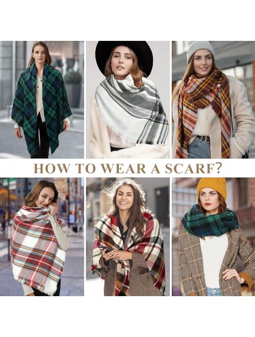 BFONS Plaid Scarf, Winter Fall Scarfs for Women, Warm Soft Chunky Large Blanket Wrap Shawl Oversized Scarves Gift For Women