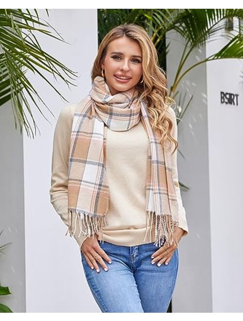 Fuinloth Women's Large Plaid Scarf Fashion Long Shawl Wrap for Winter Warm Lightweight