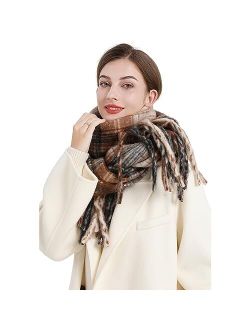 Bestshe Women's Winter Warm Scarf Plaid Tassel Soft Scarf Fashion Chunky Oversized Blanket Scarves Wrap Shawl