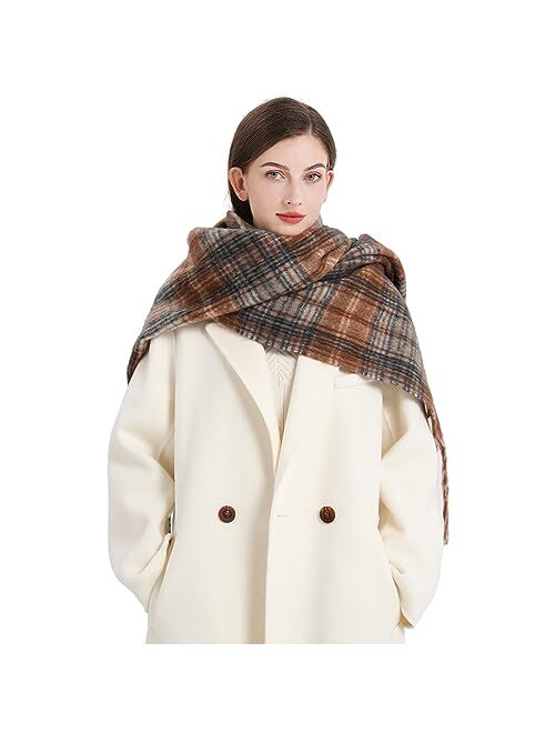Bestshe Women's Winter Warm Scarf Plaid Tassel Soft Scarf Fashion Chunky Oversized Blanket Scarves Wrap Shawl