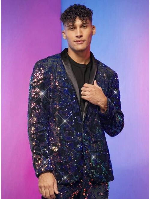Shein FeverCity Men Shawl Collar Sequin Blazer