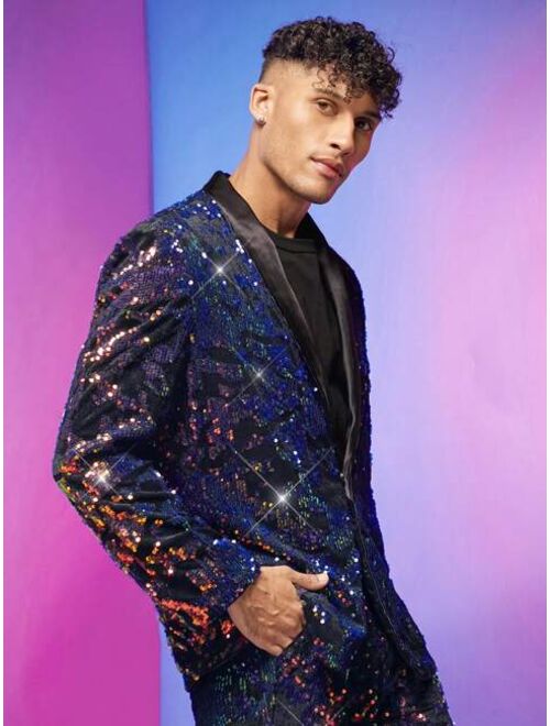 Shein FeverCity Men Shawl Collar Sequin Blazer