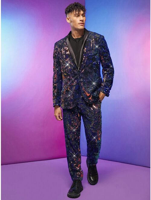 Shein FeverCity Men Shawl Collar Sequin Blazer