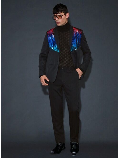 Shein Manfinity AFTRDRK Men's Sequined Patchwork Blazer