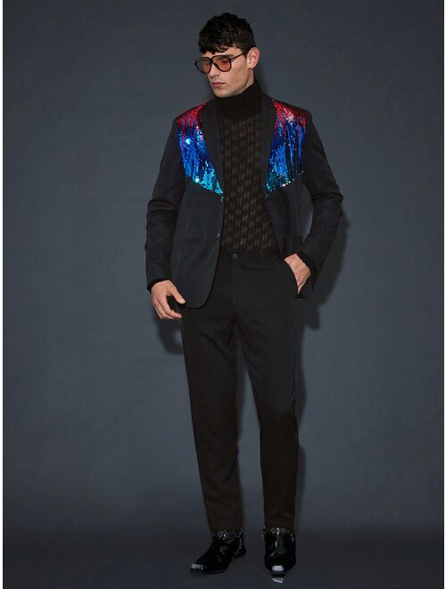 Shein Manfinity AFTRDRK Men's Sequined Patchwork Blazer