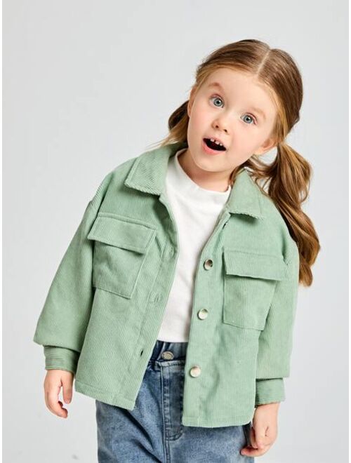 SHEIN BASICS Toddler Girls Flap Pocket Corduroy Jacket