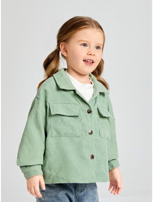 SHEIN BASICS Toddler Girls Flap Pocket Corduroy Jacket