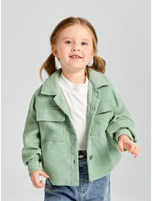 SHEIN BASICS Toddler Girls Flap Pocket Corduroy Jacket
