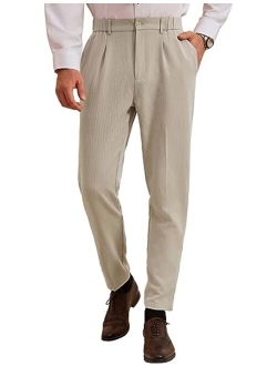 Men's Dress Pants Waist Pleated Straight Fit Flat Business Pants with Pockets