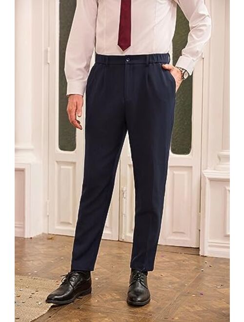 GRACE KARIN Men's Dress Pants Waist Pleated Straight Fit Flat Business Pants with Pockets