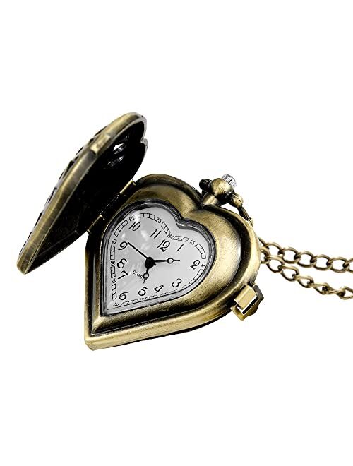 VIGOROSO Women's Pocket Watch, Heart Pendant Necklace Analogue Pocket Watches with Chain, Gifts for Her Valentines Day Gifts Ideas for Women