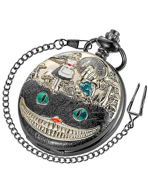 Tiong Nostalgia Movie Theme Design Alloy Quartz Pocket Watch with Chain Necklace Pendant & Gift Box