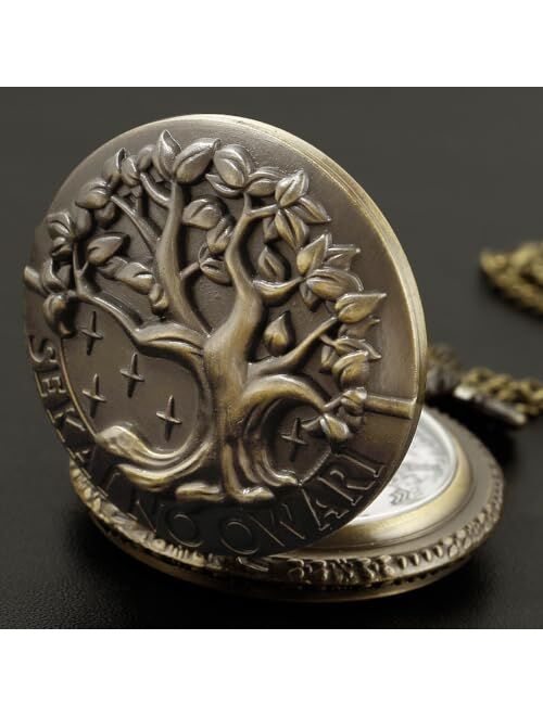 Tiong Pocket Watch Hollow Tree of Life Design Roman Numerals Quartz Pocket Watches with Chain Christmas Graduation Birthday Gifts
