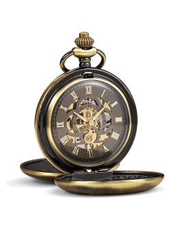 ManChDa Mechanical Pocket Watch for Men Vintage Pocket Watch with Chain Skeleton Pocket Watches with Box and Chains Gift for Men