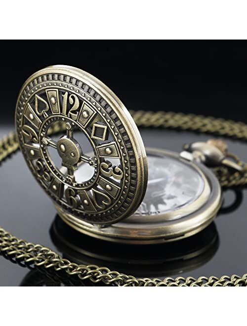 Tiong Pocket Watch Classic Pattern Design Arabic Numerals Quartz with Chain Birthday Christmas Gifts for Men Women