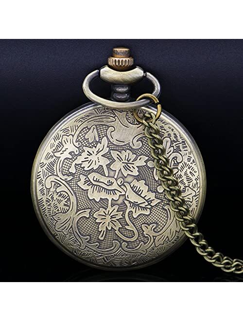 Tiong Pocket Watch Classic Pattern Design Arabic Numerals Quartz with Chain Birthday Christmas Gifts for Men Women