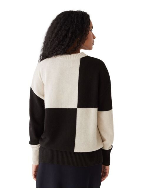 FRANK AND OAK Women's Relaxed Crewneck Patchwork-Check Sweater