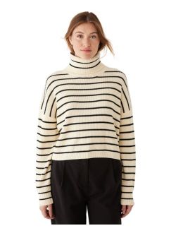 Women's Wool Striped Cropped Turtleneck Sweater