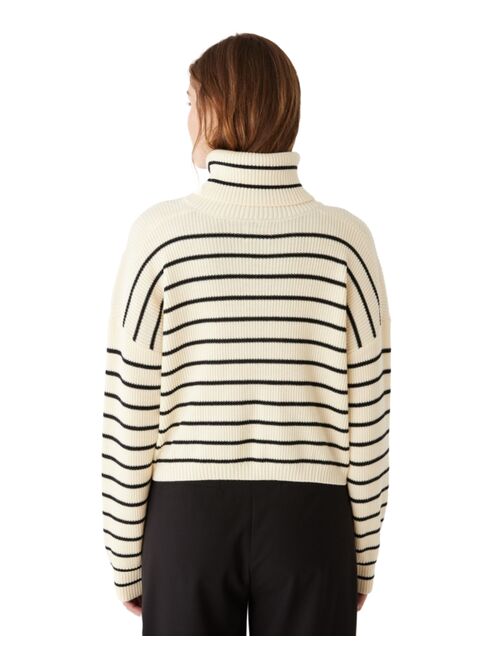 FRANK AND OAK Women's Wool Striped Cropped Turtleneck Sweater
