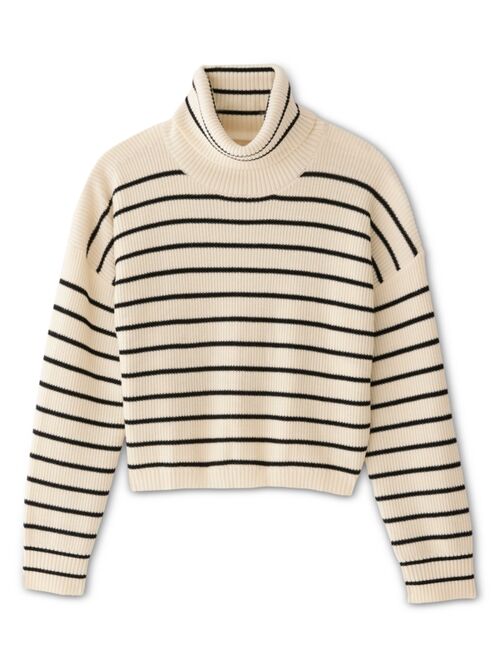 FRANK AND OAK Women's Wool Striped Cropped Turtleneck Sweater