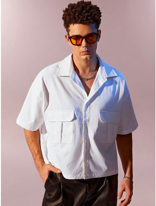Shein Manfinity Fever City Men Flap Pocket Drop Shoulder Shirt Without Tee