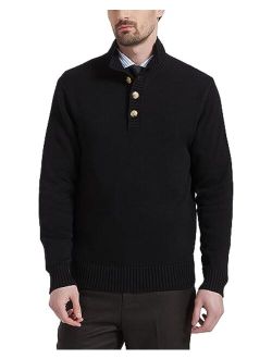 Kallspin Men's Pullover Sweater Wool Midweight Mock Neck Quarter-Button Long Sleeve Pullover