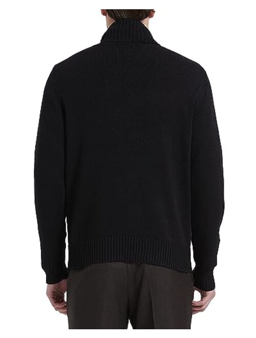 Kallspin Men's Pullover Sweater Wool Midweight Mock Neck Quarter-Button Long Sleeve Pullover