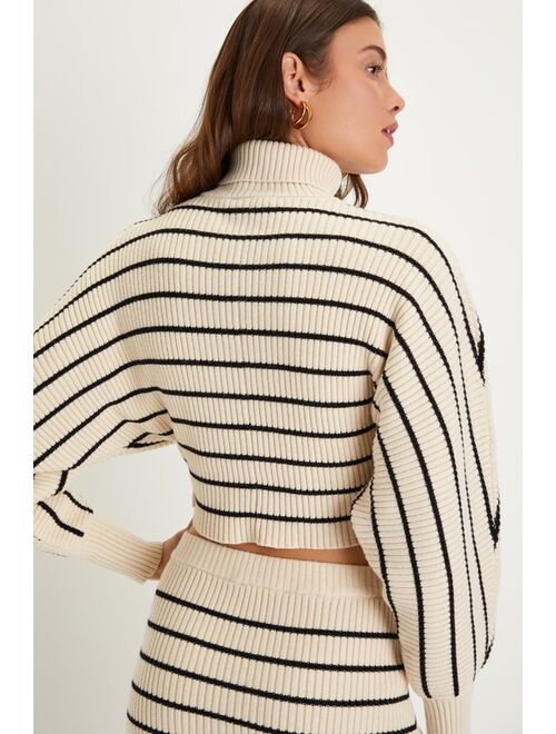 Lulus Comfiest Choice Cream and Black Striped Two-Piece Sweater Dress