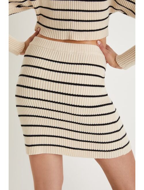 Lulus Comfiest Choice Cream and Black Striped Two-Piece Sweater Dress