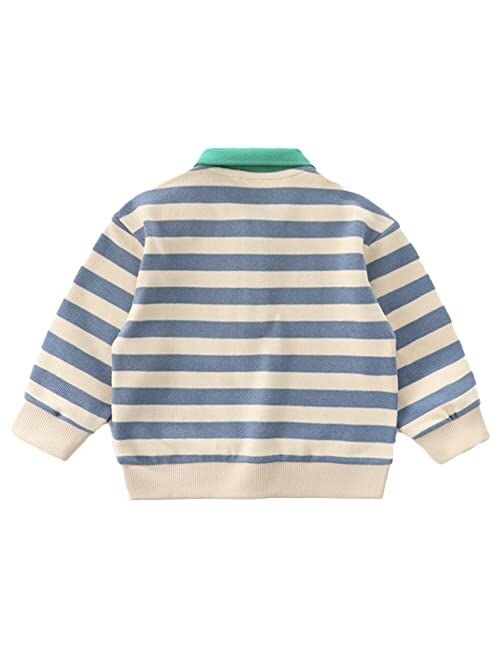 LABISHU Baby Boys Cartoon Printed Polo Shirts Toddler Boys Long Sleeve Color Blocked Cotton Tops