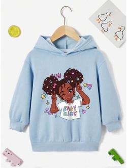 Shein Young Girl Figure & Letter Graphic Drop Shoulder Hoodie