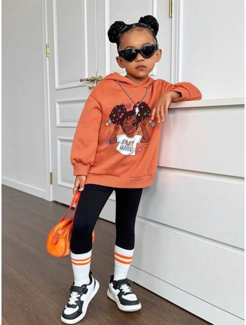 Shein Young Girl Figure & Letter Graphic Drop Shoulder Hoodie