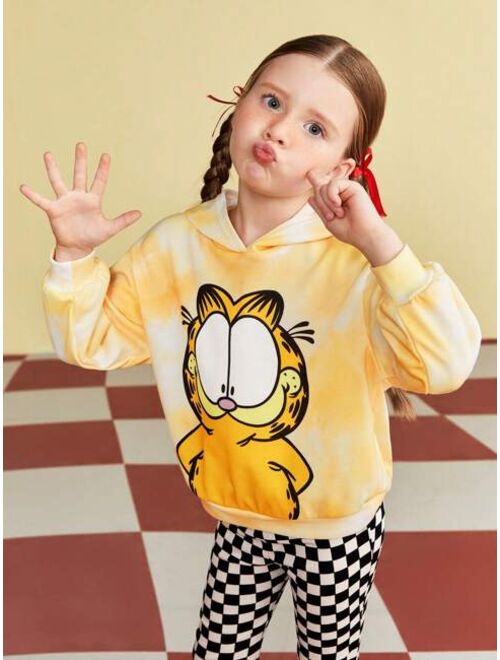 GARFIELD X SHEIN Young Girl Tie-Dye Cartoon Printed Hoodie