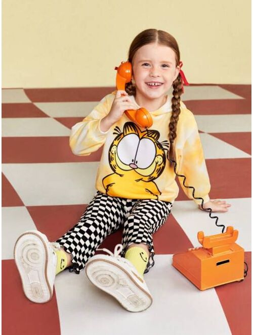 GARFIELD X SHEIN Young Girl Tie-Dye Cartoon Printed Hoodie