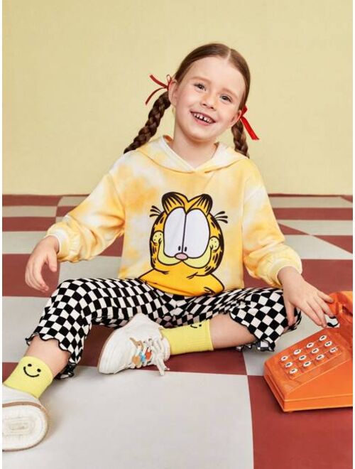 GARFIELD X SHEIN Young Girl Tie-Dye Cartoon Printed Hoodie