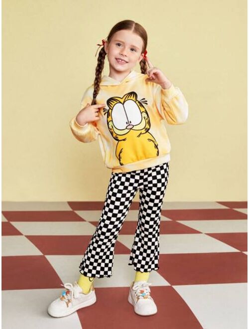 GARFIELD X SHEIN Young Girl Tie-Dye Cartoon Printed Hoodie