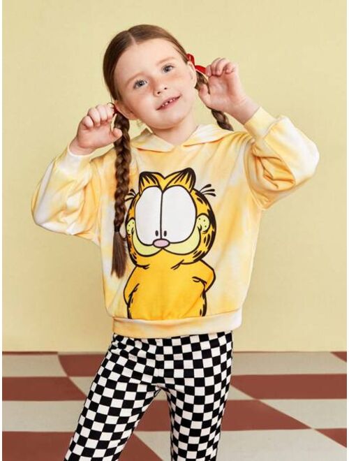GARFIELD X SHEIN Young Girl Tie-Dye Cartoon Printed Hoodie