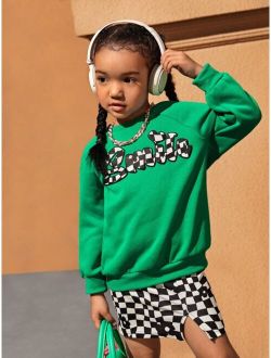 SHEIN Toddler Girls Letter Graphic Raglan Sleeve Sweatshirt