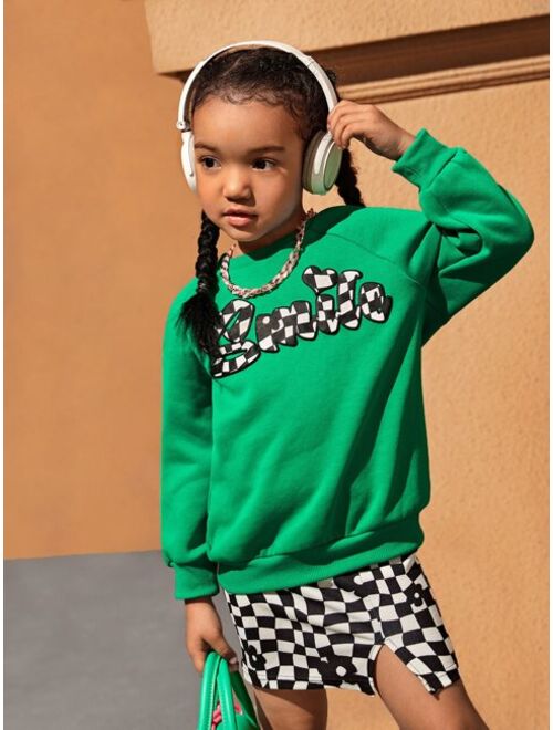 SHEIN Toddler Girls Letter Graphic Raglan Sleeve Sweatshirt