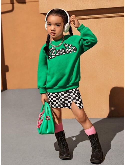 SHEIN Toddler Girls Letter Graphic Raglan Sleeve Sweatshirt